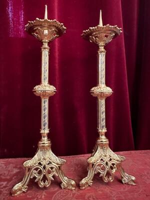 Candle Holders Measures Without Pin style Romanesque - Style en Bronze / Polished and Varnished, France 19 th century ( Anno 1885 )