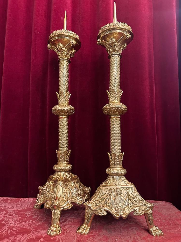 Pair Romanesque - Style Candle Holders Measures Without Pin