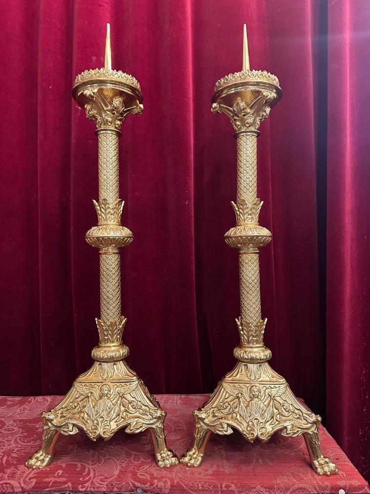 Pair Romanesque - Style Candle Holders Measures Without Pin