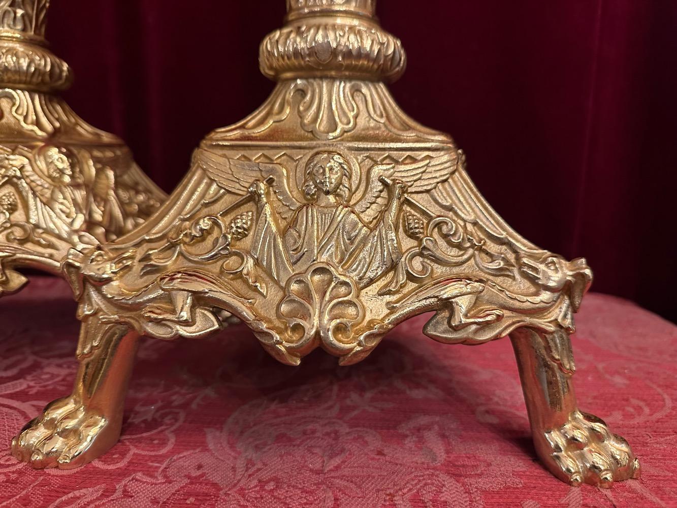 Pair Romanesque - Style Candle Holders Measures Without Pin