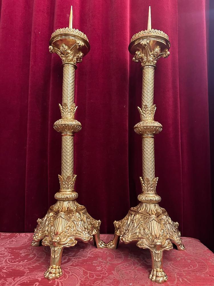 Pair Romanesque - Style Candle Holders Measures Without Pin
