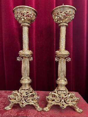 Pair Romanesque - Style Candle Holders Measures Without Pin