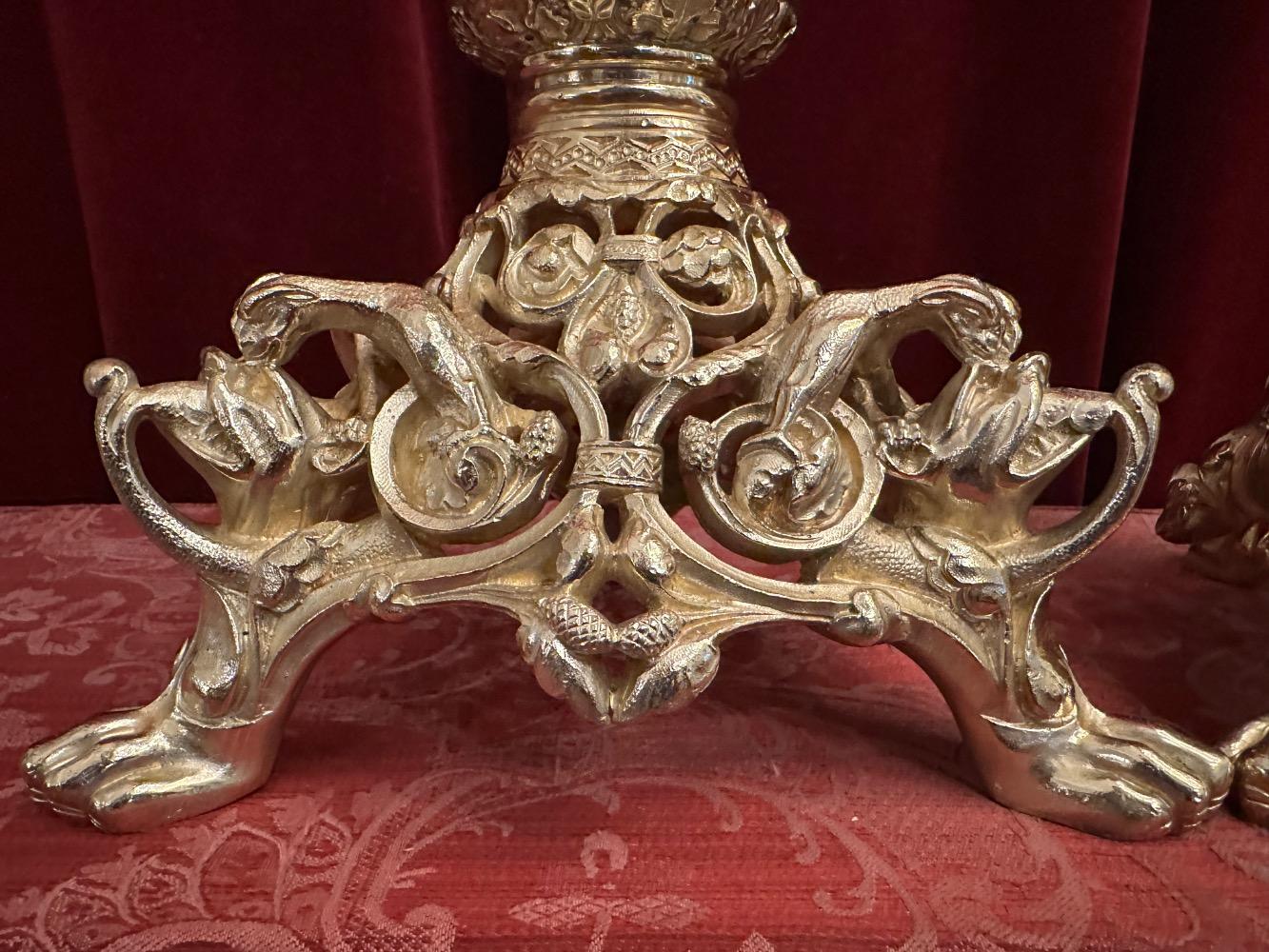 Pair Romanesque - Style Candle Holders Measures Without Pin