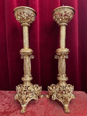 Candle Holders Measures Without Pin style Romanesque - Style en Bronze / Polished and Varnished, France 19 th century ( Anno 1865 )