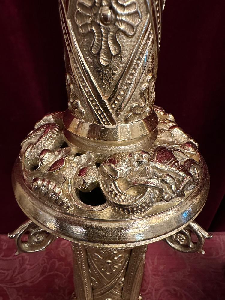 Pair Romanesque - Style Candle Holders Measures Without Pin