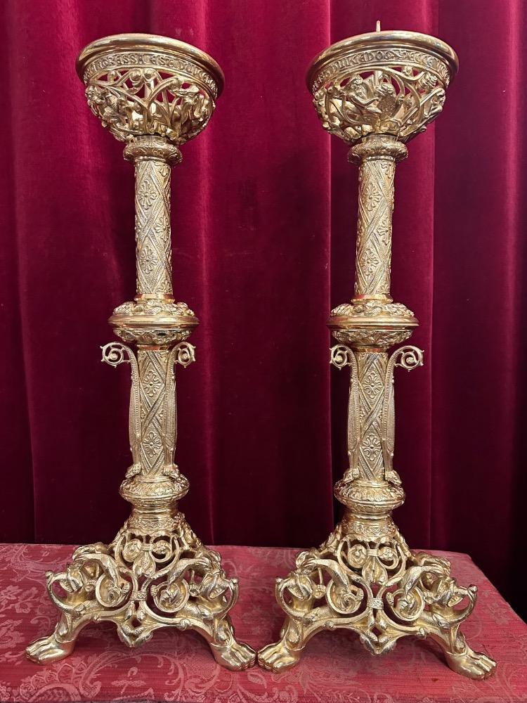 Pair Romanesque - Style Candle Holders Measures Without Pin