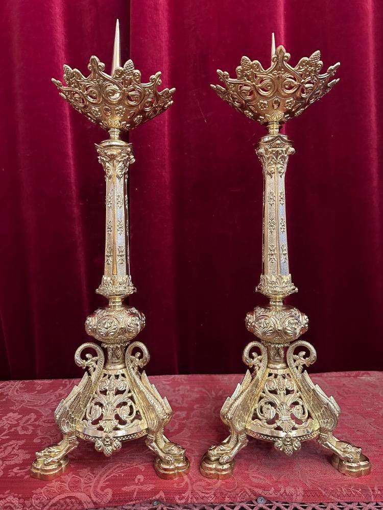 Pair Romanesque - Style Candle Holders Measures Without Pin
