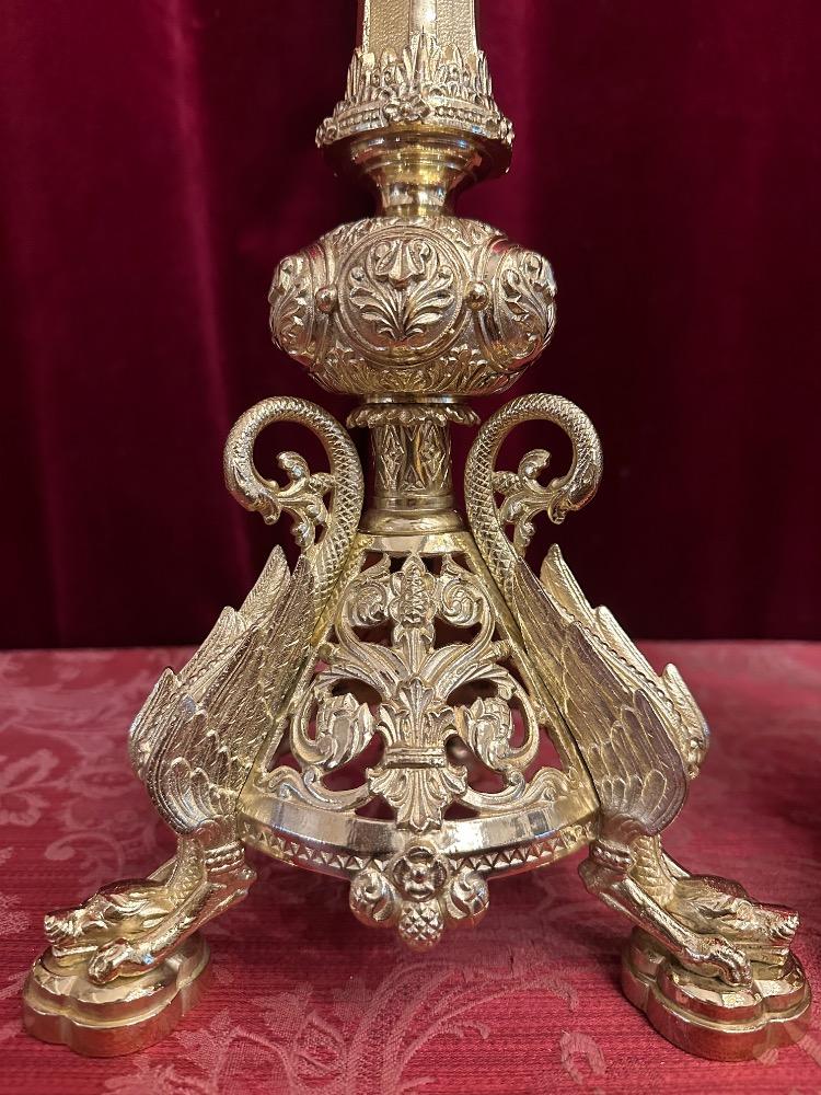 Pair Romanesque - Style Candle Holders Measures Without Pin