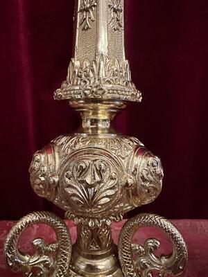 Pair Romanesque - Style Candle Holders Measures Without Pin