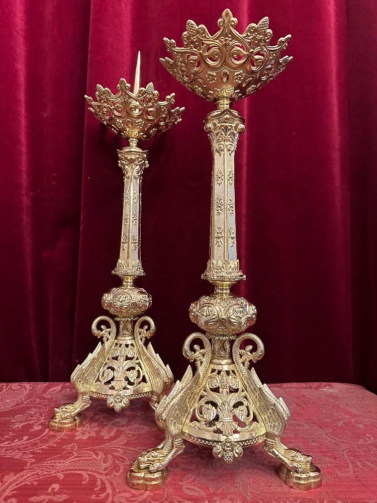 Pair Romanesque - Style Candle Holders Measures Without Pin