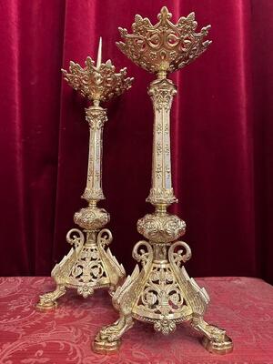 Pair Romanesque - Style Candle Holders Measures Without Pin