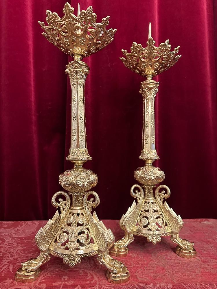 Pair Romanesque - Style Candle Holders Measures Without Pin