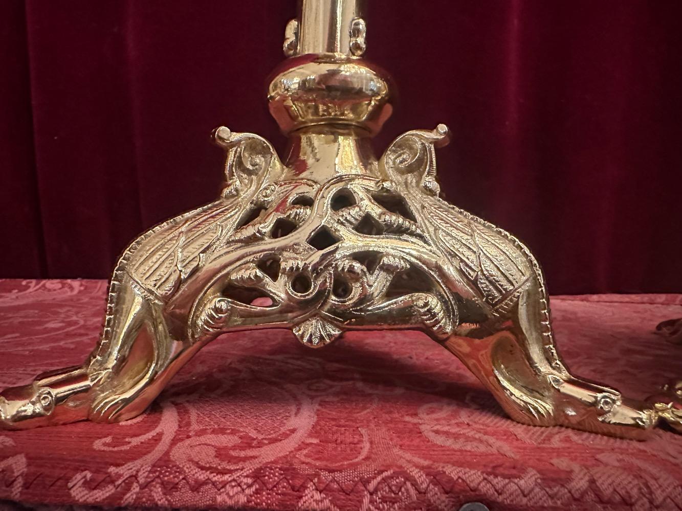 Pair Romanesque - Style Candle Holders Measures Without Pin