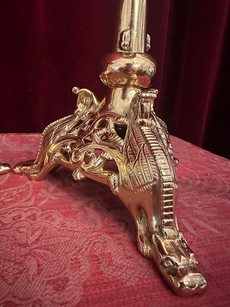 Pair Romanesque - Style Candle Holders Measures Without Pin