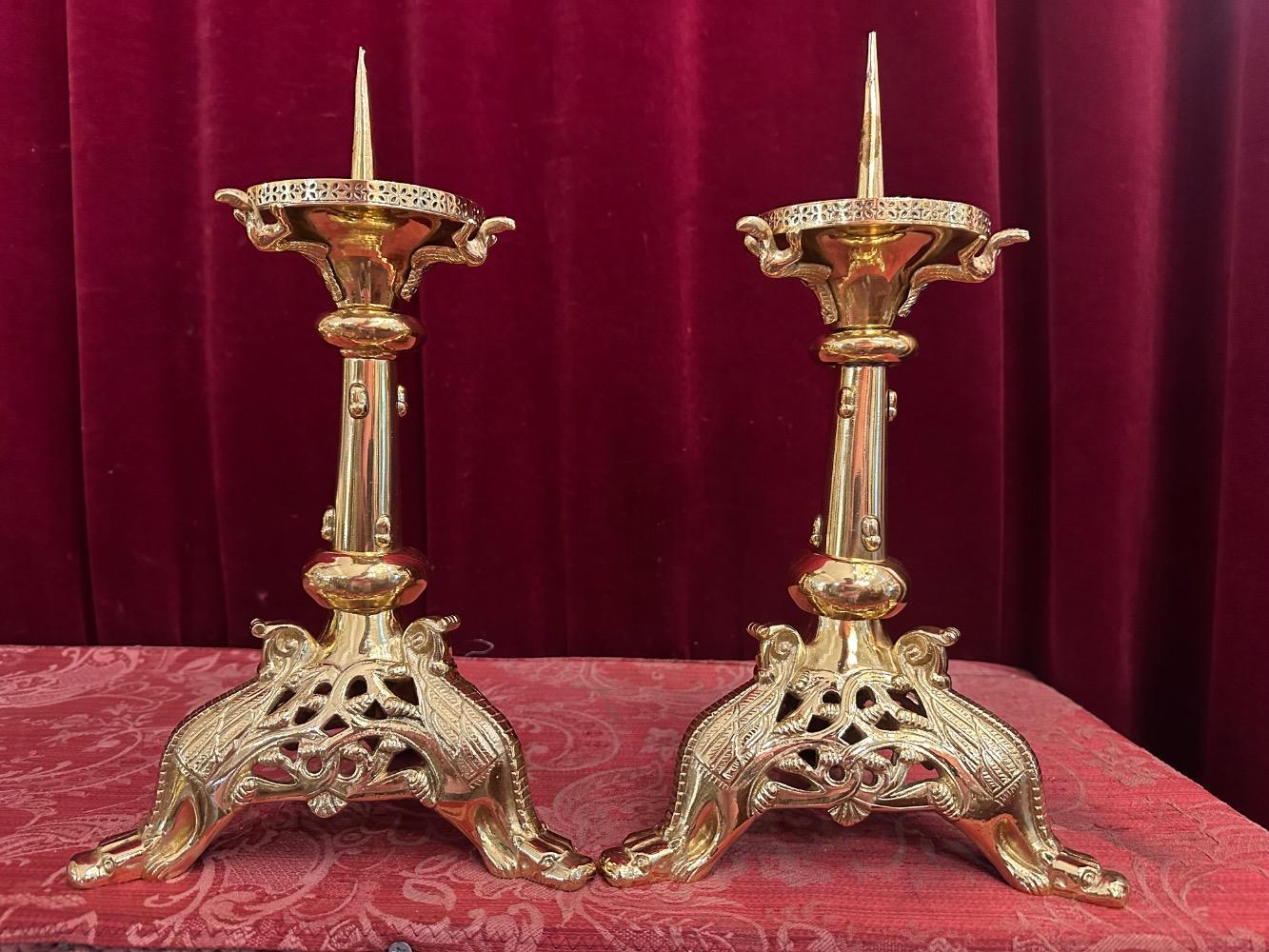 Pair Romanesque - Style Candle Holders Measures Without Pin