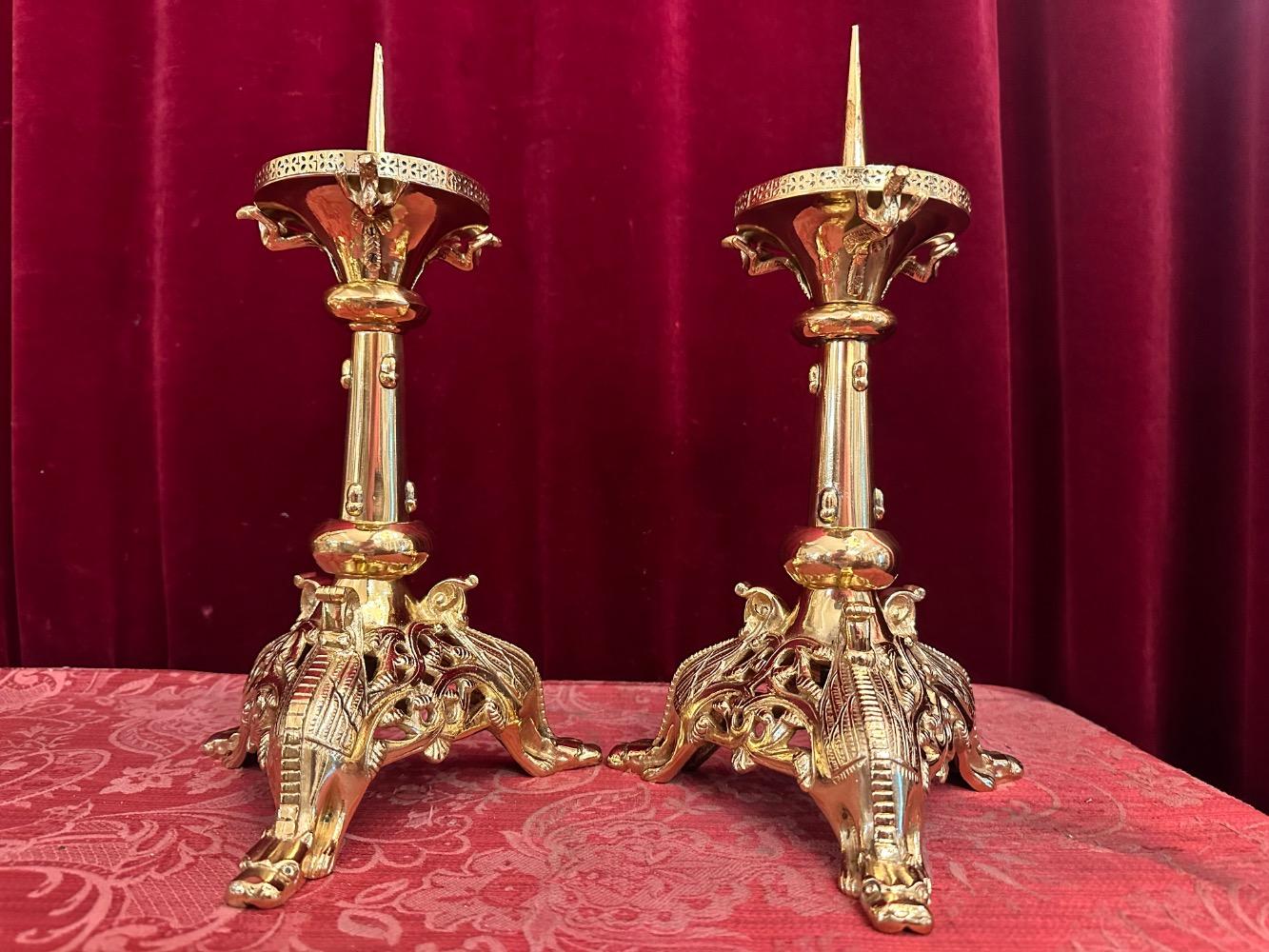 Pair Romanesque - Style Candle Holders Measures Without Pin