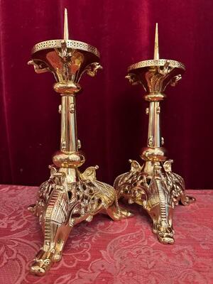 Pair Romanesque - Style Candle Holders Measures Without Pin