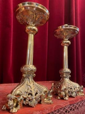 Candle Holders Measures Without Pin style Romanesque - Style en Bronze / Polished and Varnished, France 19 th century ( Anno 1890 )