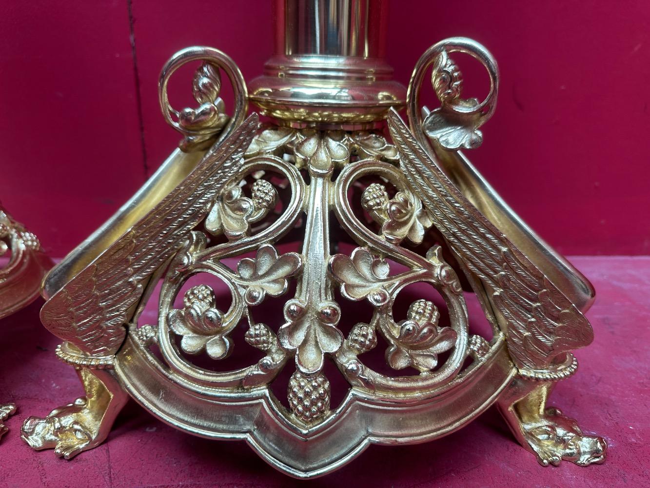 Pair Romanesque - Style Exceptional Candle ( Paschal ) Holders Measures Without Pin