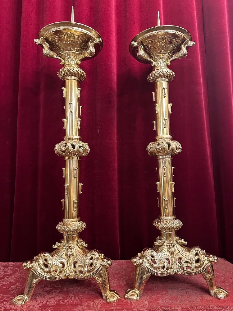 Pair Romanesque - Style Exceptional Candle ( Paschal ) Holders Measures Without Pin