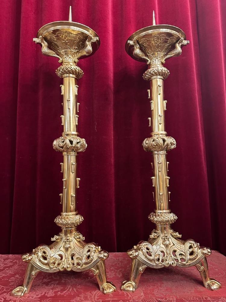 Pair Romanesque - Style Exceptional Candle ( Paschal ) Holders Measures Without Pin