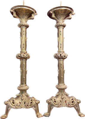 Large Candle Sticks Holders Measures Without Pin style Romanesque - Style en Bronze Gilt, France 19 th century ( Anno 1890 )