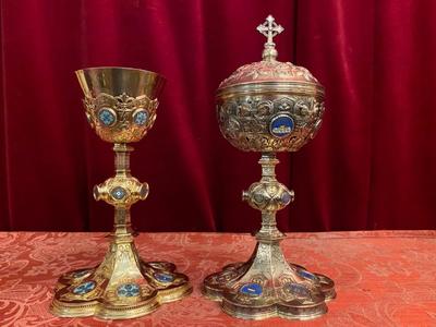 Matching Chalice & Ciborium style Romanesque - Style en Full - Silver Enamel, Paris France 19 th century