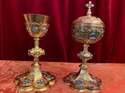 Matching Chalice & Ciborium style Romanesque - Style en Full - Silver Enamel, Paris France 19 th century