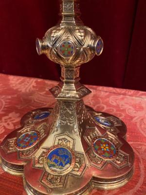 Matching Chalice & Ciborium style Romanesque - Style en Full - Silver Enamel, Paris France 19 th century