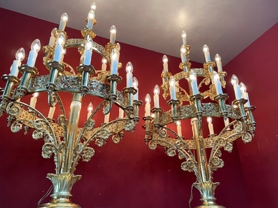 Stunning Matching Candelabra  Height 240 Cm ! style ROMANESQUE-STYLE en Bronze / Polished and Varnished / New Electric, France 19th century ( anno 1875 )