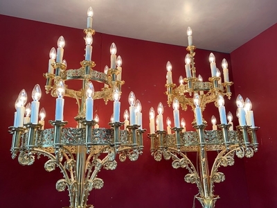 Stunning Matching Candelabra  Height 240 Cm ! style ROMANESQUE-STYLE en Bronze / Polished and Varnished / New Electric, France 19th century ( anno 1875 )