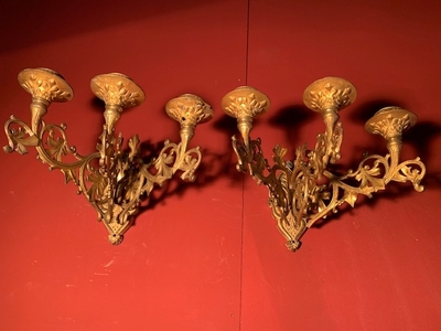 Wall Candle Holders style Romanesque en Bronze / Gilt, France 19th century ( anno 1890 )