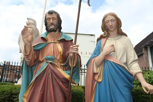 St. Joseph And St. Mary  en hand-carved wood polychrome, England 19th century