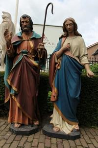 St. Joseph And St. Mary  en hand-carved wood polychrome, England 19th century