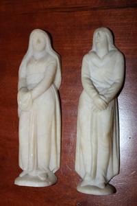 St. Mary And St. John  en hand carved alabast, Italy 17 th century /18 th century