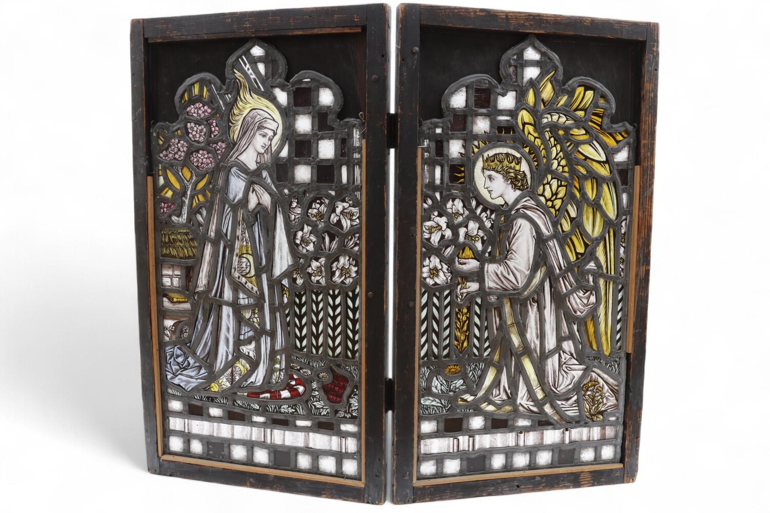 Pair  Stained Glass Windows Annunciation