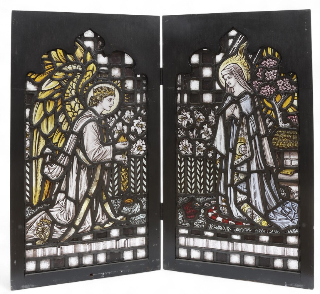 Pair  Stained Glass Windows Annunciation