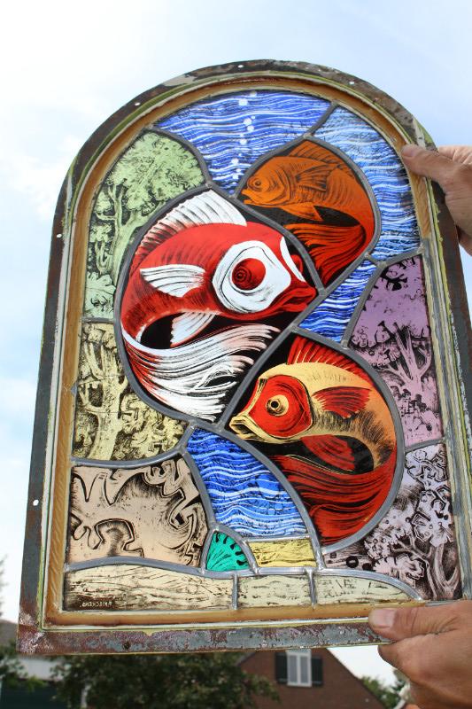 Pair  Stained Glass Windows Signed F. Kieckens