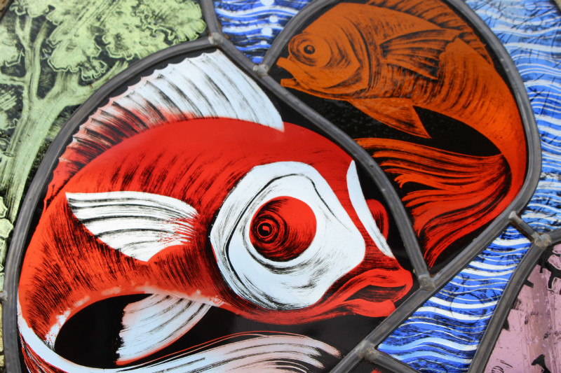 Pair  Stained Glass Windows Signed F. Kieckens