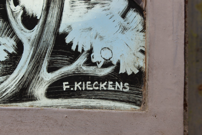 Pair  Stained Glass Windows Signed F. Kieckens