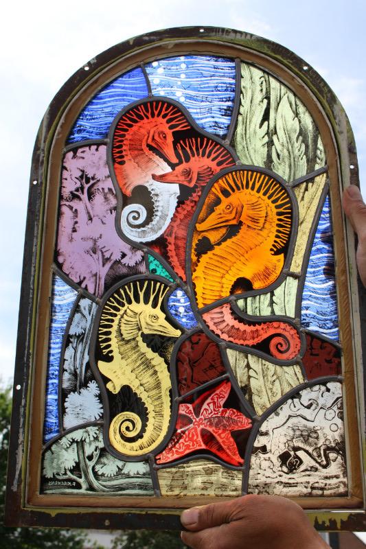 Pair  Stained Glass Windows Signed F. Kieckens