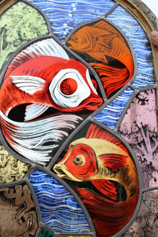 Pair  Stained Glass Windows Signed F. Kieckens