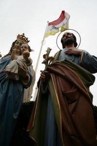 Statues  St. Joseph & St.Mary , Woodpap By Mayer - Munich en wood - pap, Germany 19th century