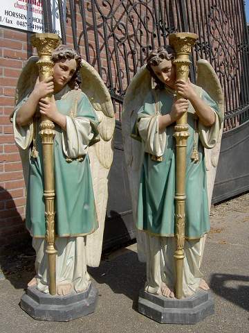 PAIR TERRA COTTA ANGELS WITH PEDESTALS