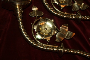 Wall Candle Holders en Brass / Bronze / Polished and Varnished, Belgium 19th century