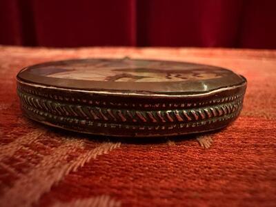 Reliquary - Relic Double Sided St. Barnabas en Silver / Glass / Hand Coulored, Italy 17 th century