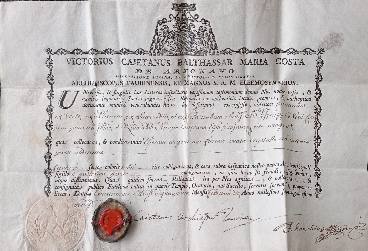 Reliquary With The Relic (Ex Cloth Soaked In Blood) Of St. St. Philippus Neri With Certificate.