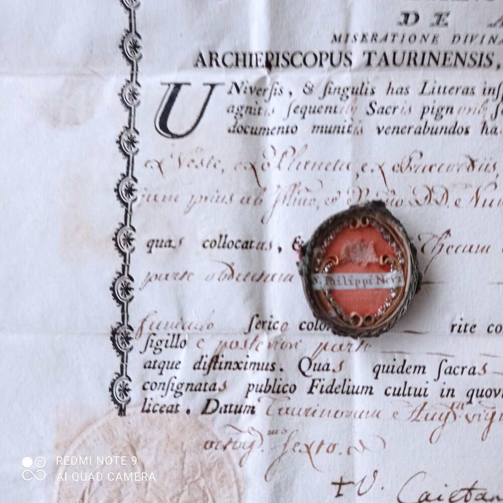 Reliquary With The Relic (Ex Cloth Soaked In Blood) Of St. St. Philippus Neri With Certificate.