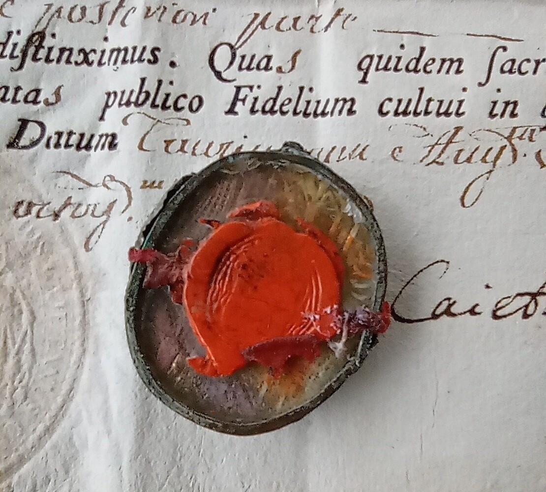 Reliquary With The Relic (Ex Cloth Soaked In Blood) Of St. St. Philippus Neri With Certificate.