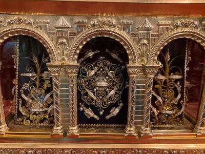 Exceptional Pair Of Large Multi - Reliquaries In Original En Perfect Condition For Names : See Detail - Pictures. Higher Price - Range style Romanesque - Style en Bronze / Polished and Varnished, France 19 th century ( Anno 1865 )